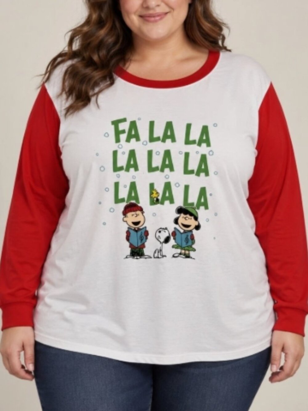PEANUTS FALALA Charlie Brown Christmas Long Sleeve Tshirt White Red 2X NWT
